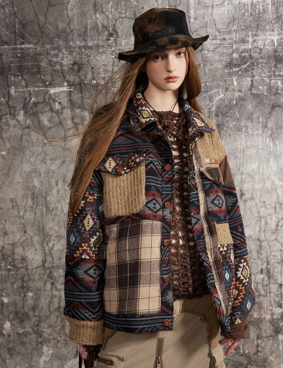 Fullneat Vintage Ethnic Style Patchwork acket 
