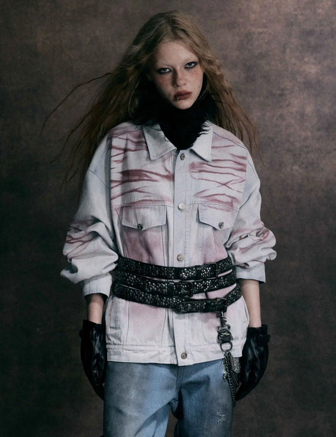 Fullneat Vintage Faded Paw Print Denim Jacket