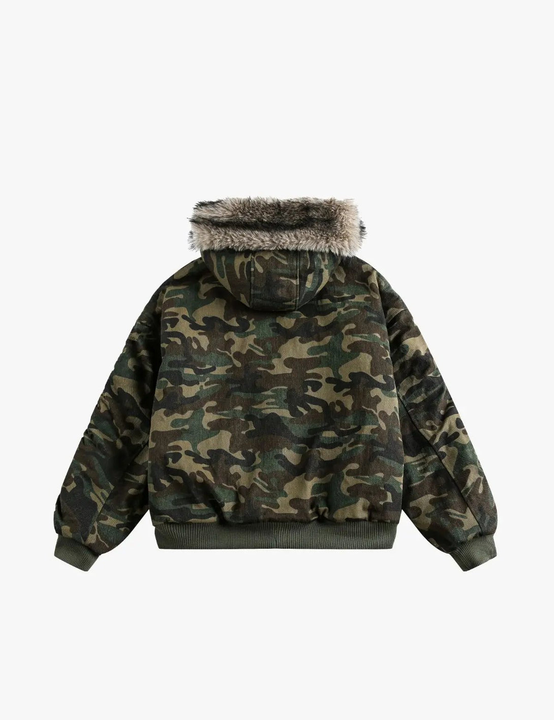 Fullneat Vintage Faux Fur Hood Camo Jacket 