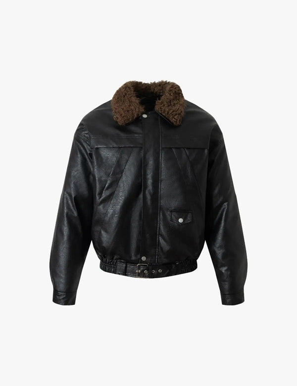 Fullneat Vintage Faux Leather Aviator Jacket 