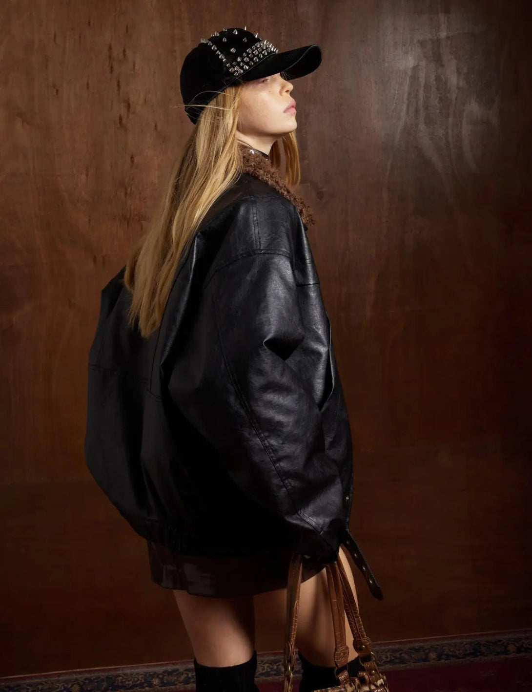 Fullneat Vintage Faux Leather Aviator Jacket 