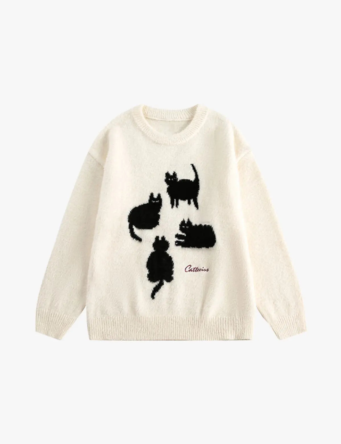 Fullneat Vintage Fuzzy Cat Graphic Sweater 
