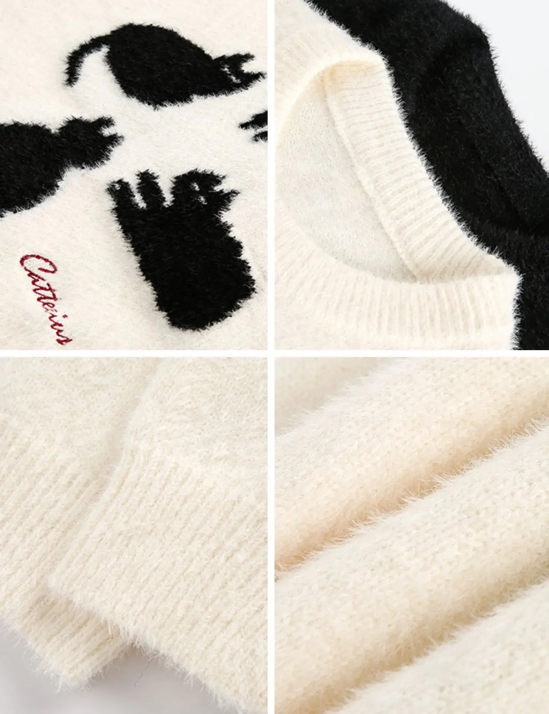 Fullneat Vintage Fuzzy Cat Graphic Sweater 