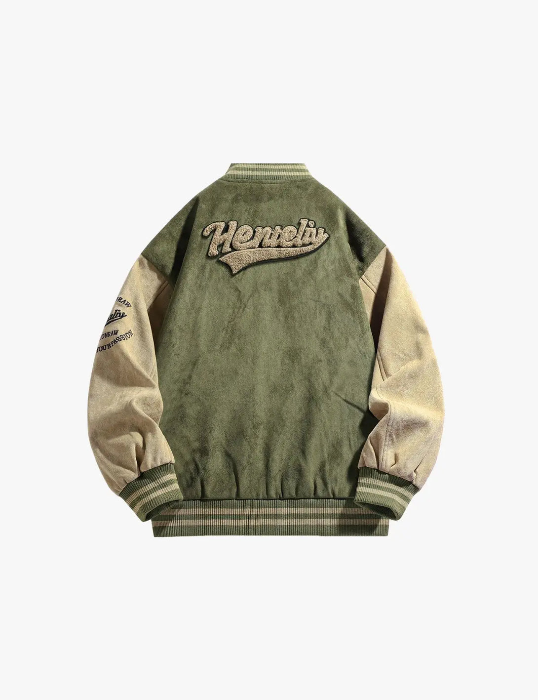 Fullneat Vintage Graphic Baseball Jacket - Military Green Back