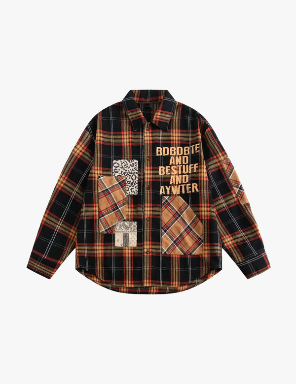 Fullneat Vintage Graphic Patchwork Plaid Shirt 