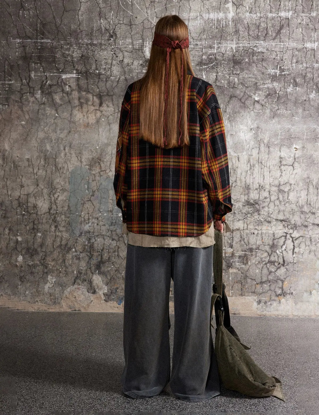Fullneat Vintage Graphic Patchwork Plaid Shirt 
