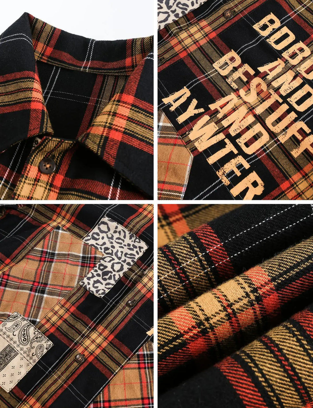 Fullneat Vintage Graphic Patchwork Plaid Shirt 