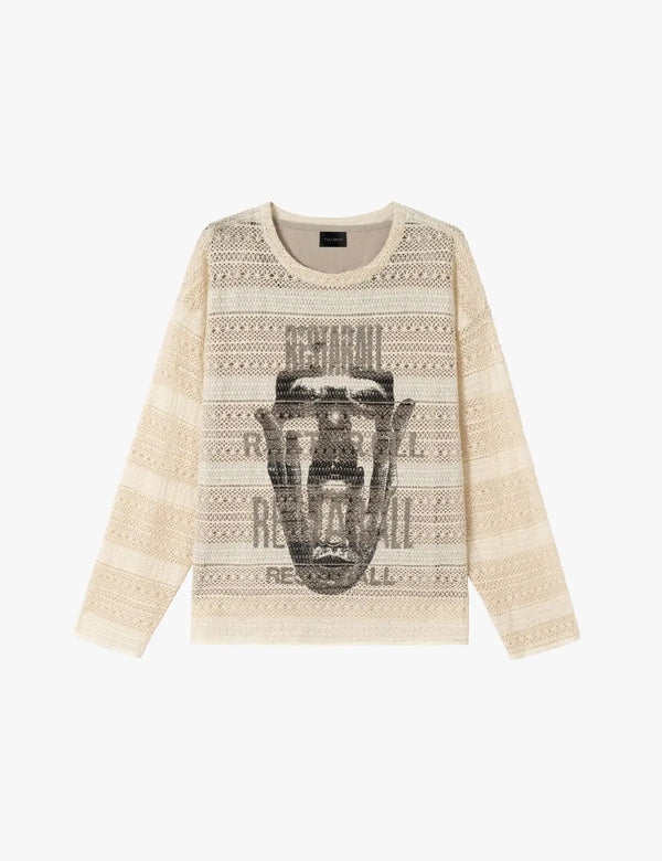 Fullneat Vintage Graphic Sheer Double Layered Pullover 