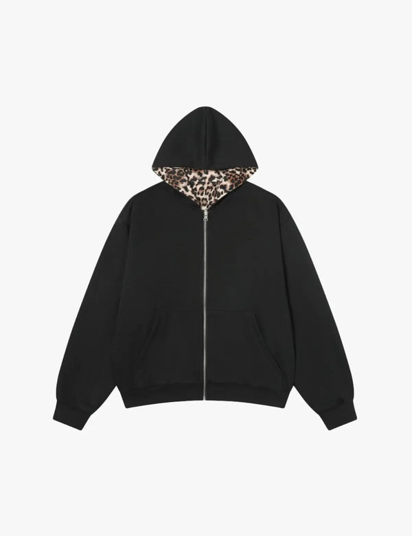 Fullneat Vintage Leopard Reversible Zip Up Hoodie 