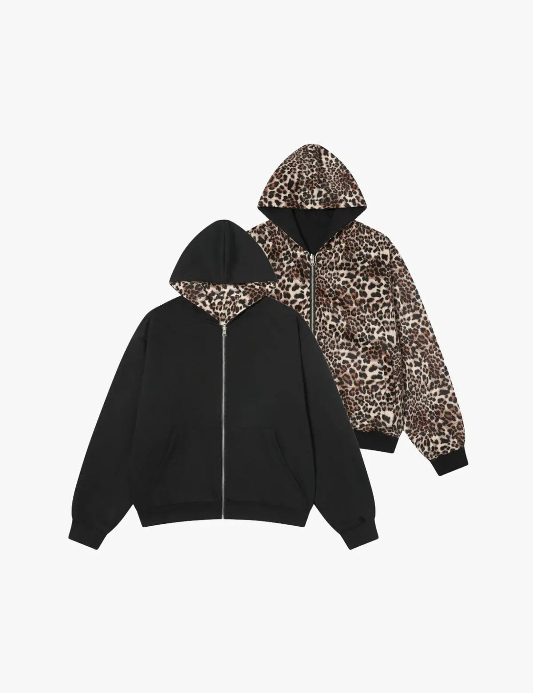 Fullneat Vintage Leopard Reversible Zip Up Hoodie 