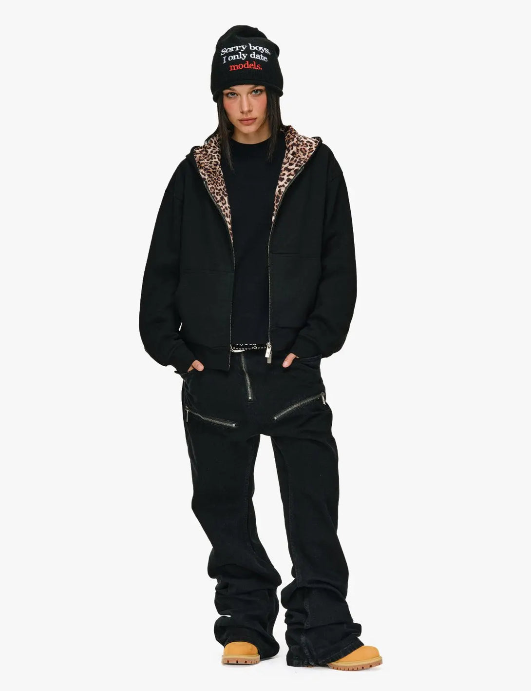 Fullneat Vintage Leopard Reversible Zip Up Hoodie 