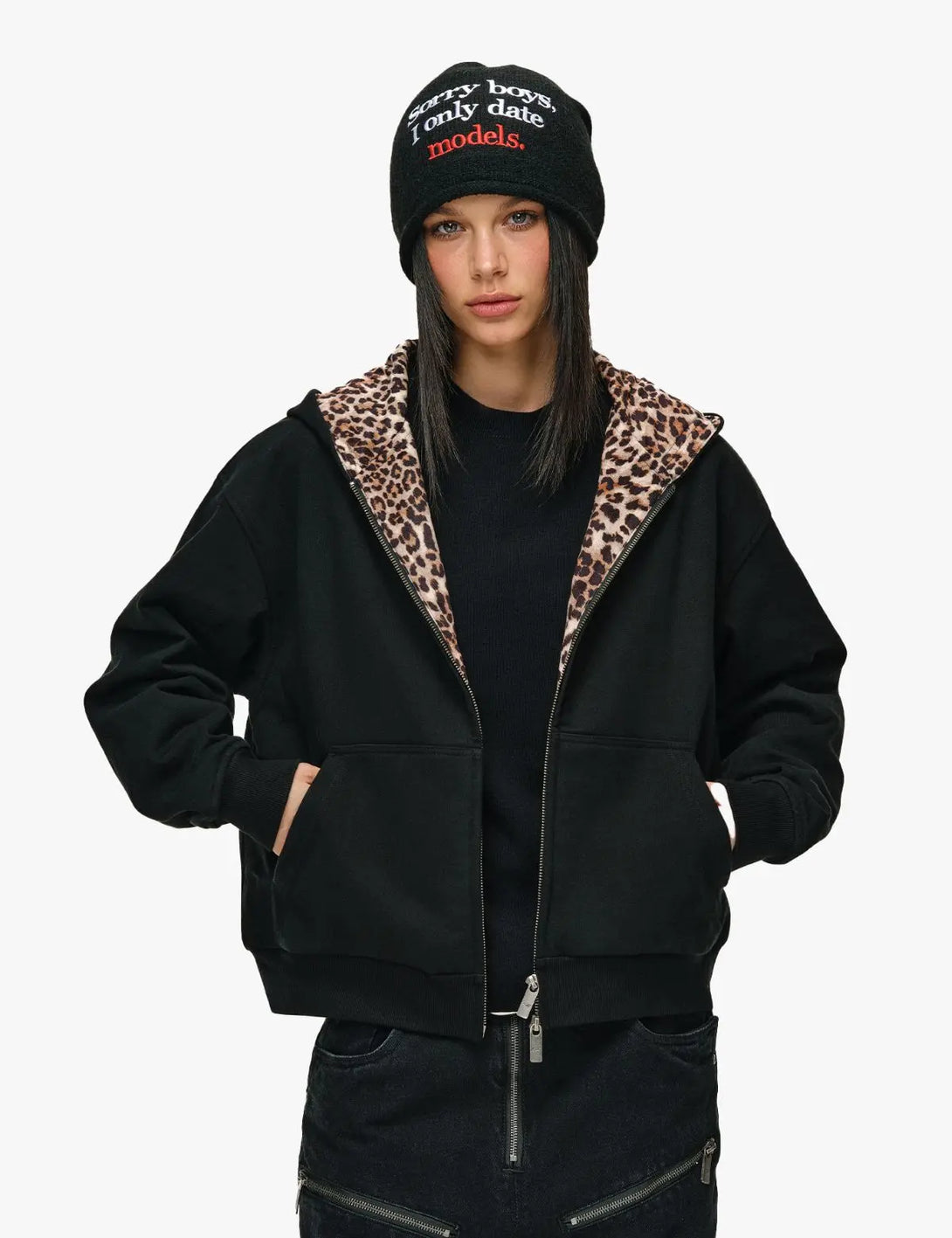 Fullneat Vintage Leopard Reversible Zip Up Hoodie 