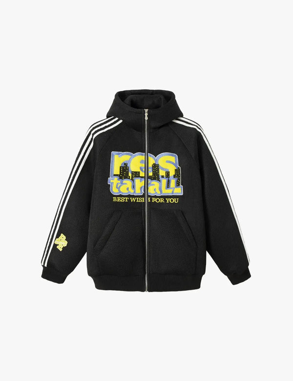 Fullneat Vintage Letter Graphic Zip Up Hoodie 