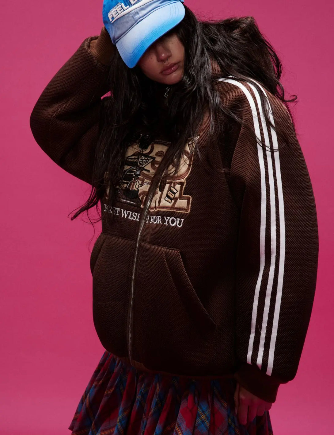 Fullneat Vintage Letter Graphic Zip Up Hoodie 