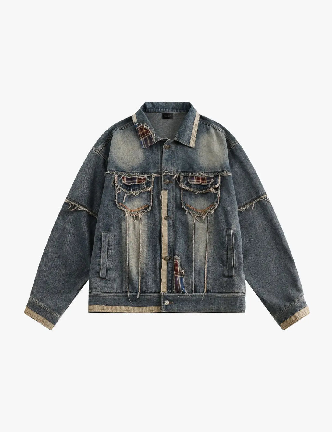 Fullneat Vintage Patchwork Distressed Denim Jacket 
