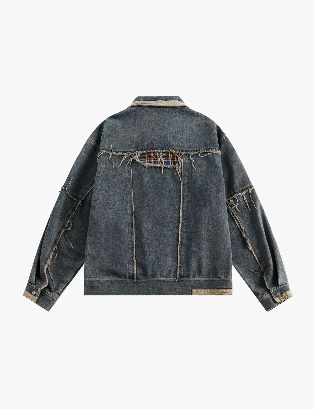 Fullneat Vintage Patchwork Distressed Denim Jacket 