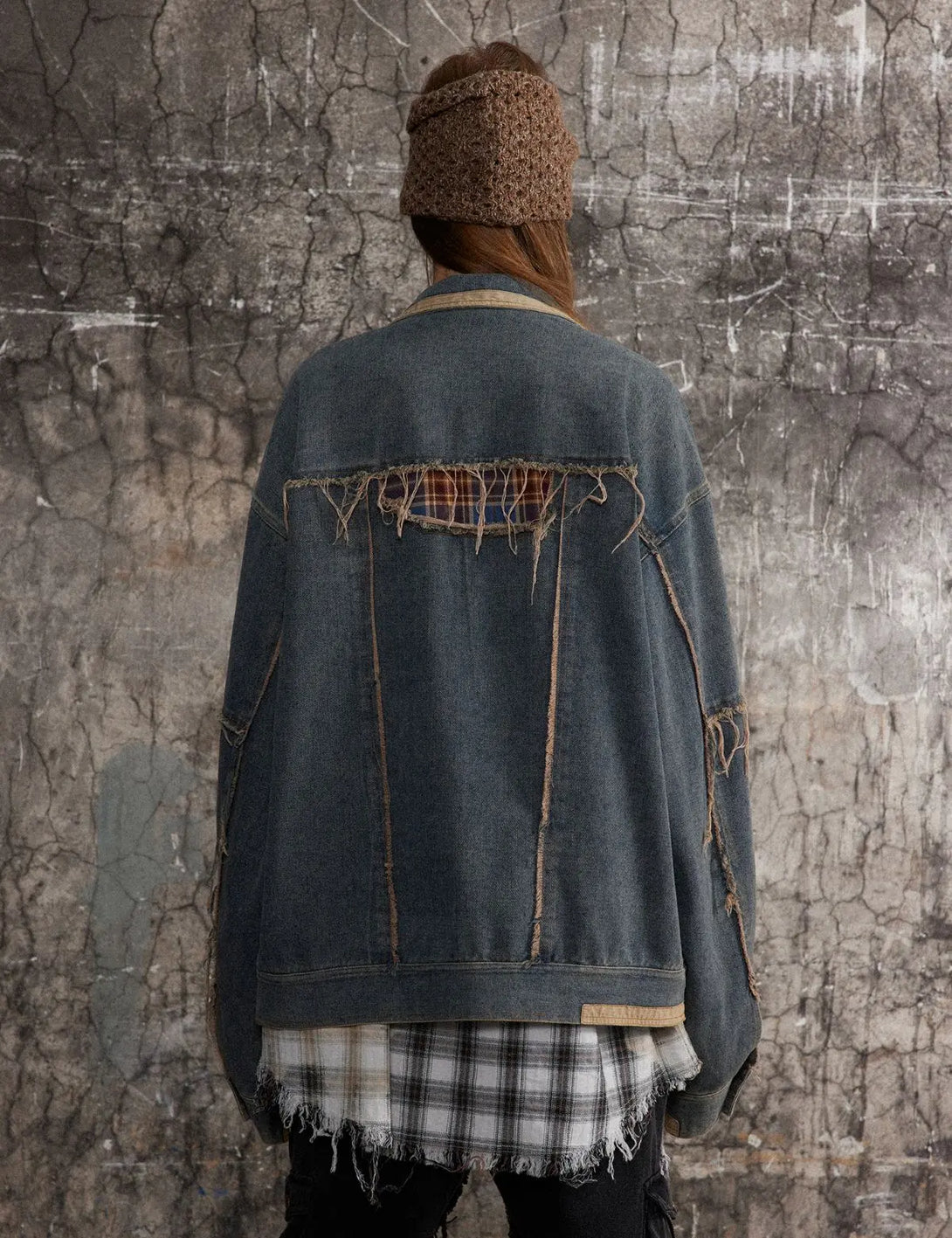 Fullneat Vintage Patchwork Distressed Denim Jacket 