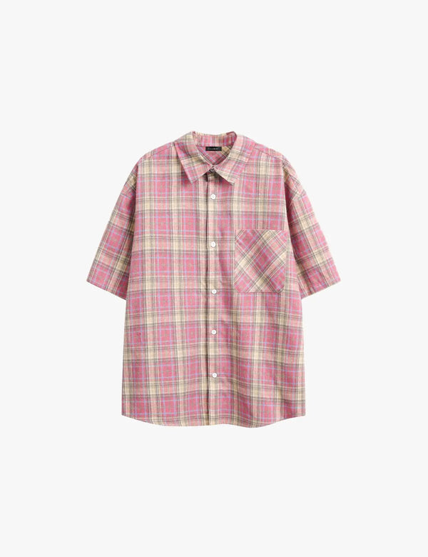 Fullneat Vintage Pink Pocket Plaid Shirt - Front