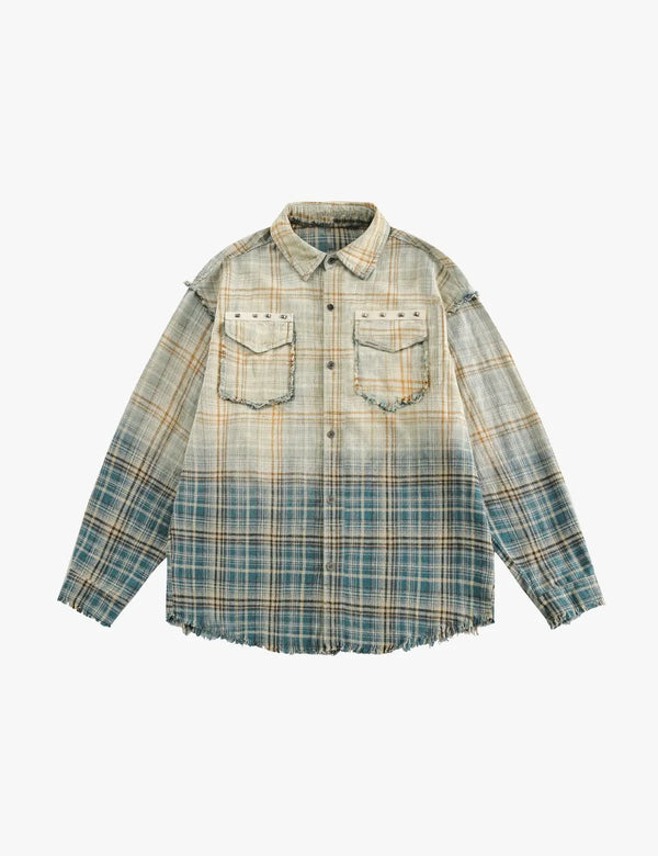 Fullneat Vintage Plaid Gradient Flannel Shirt