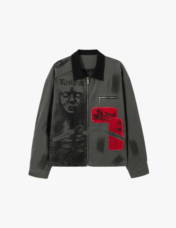 Fullneat Vintage Red Black Patchwork Detroit Jacket 