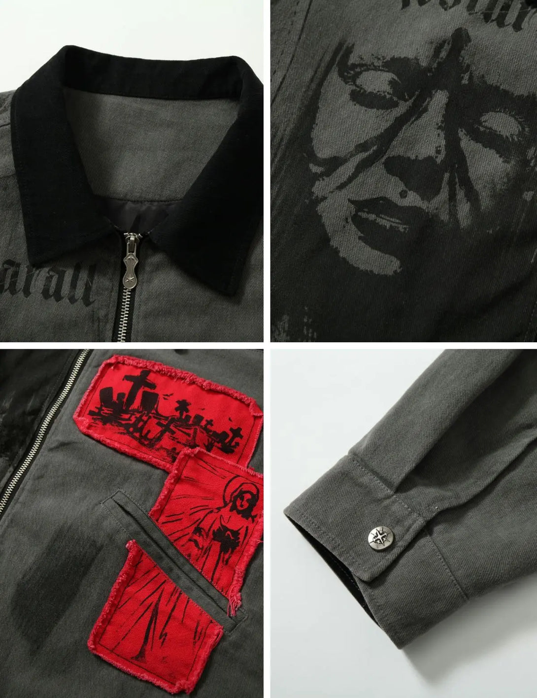 Fullneat Vintage Red Black Patchwork Detroit Jacket 