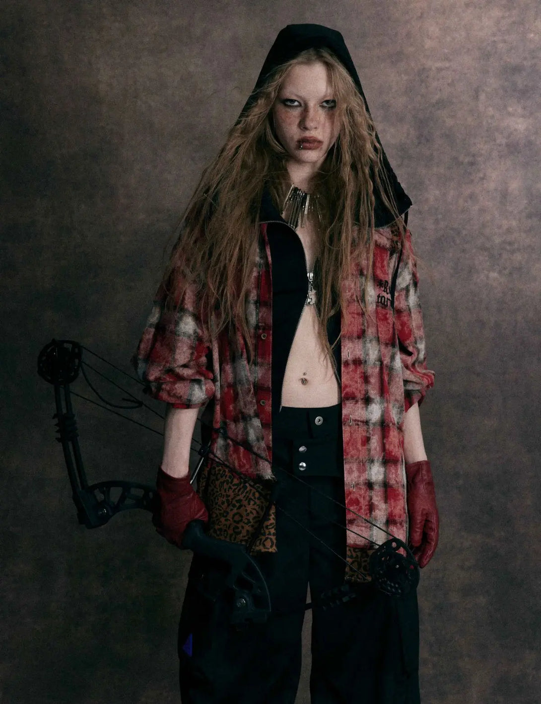 Fullneat Vintage Red Plaid Patchwork Shirt