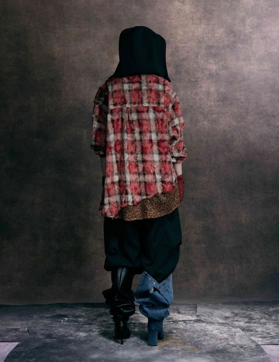Fullneat Vintage Red Plaid Patchwork Shirt