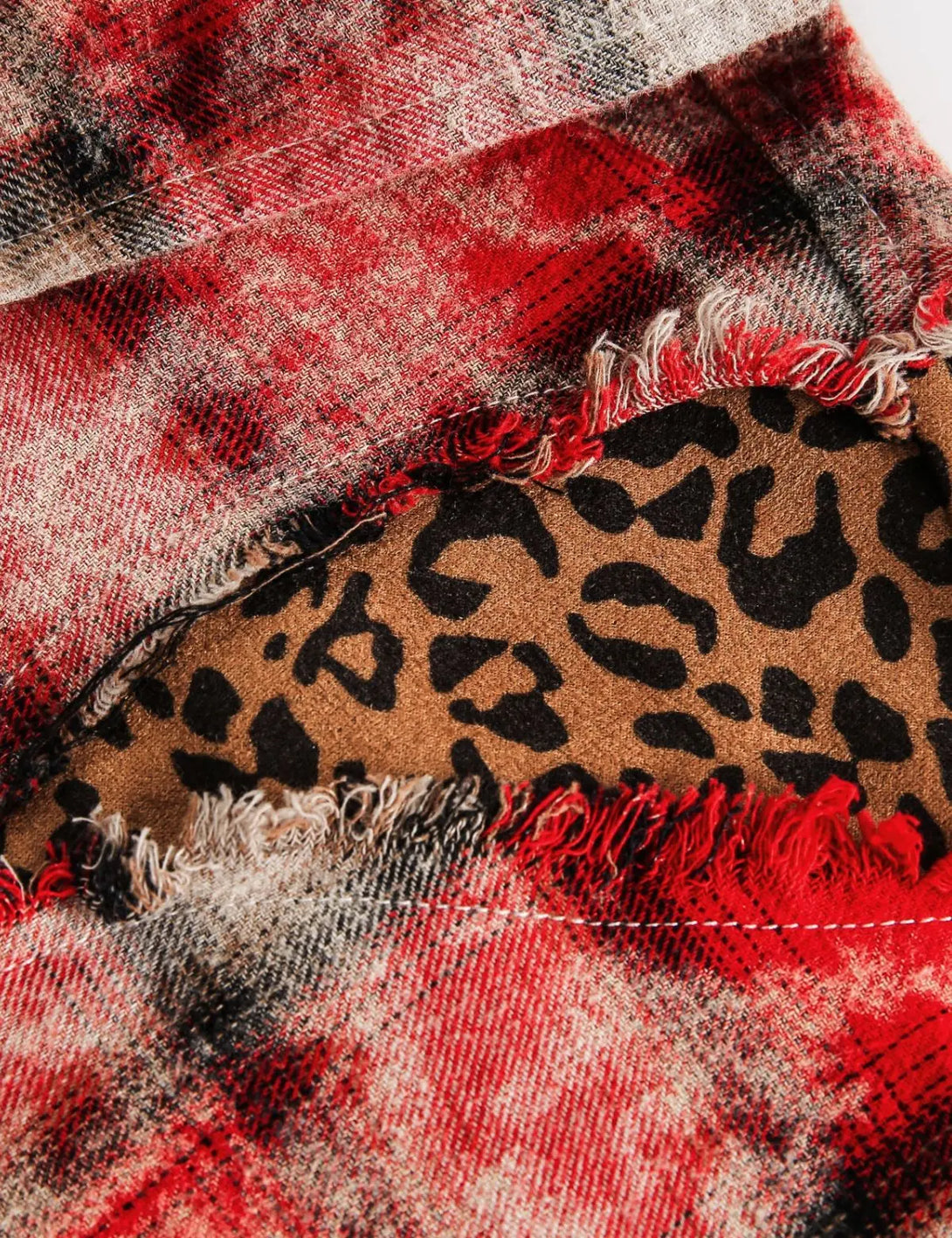 Fullneat Vintage Red Plaid Patchwork Shirt