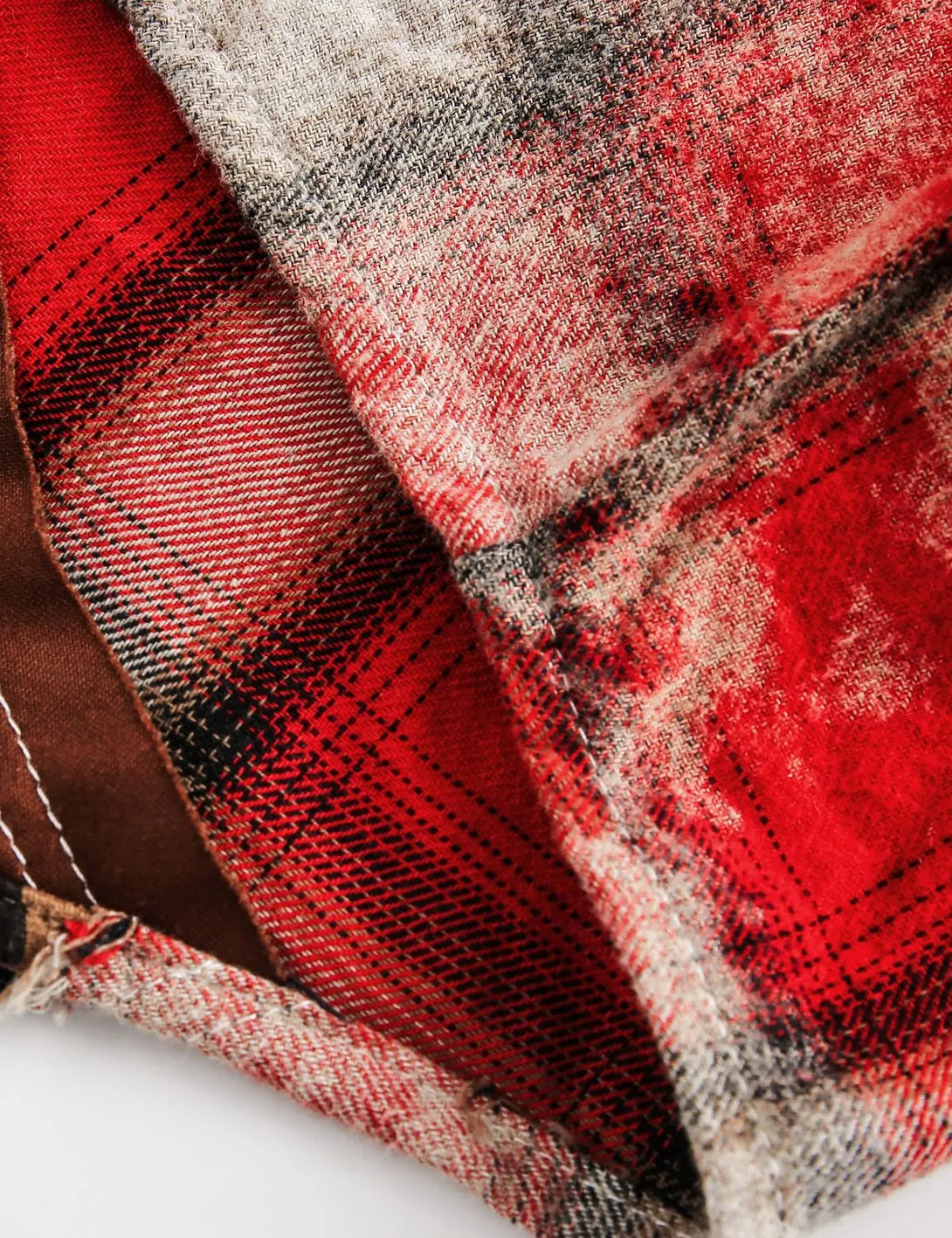 Fullneat Vintage Red Plaid Patchwork Shirt