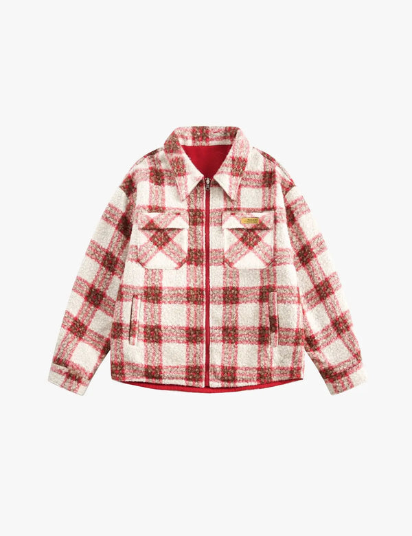 Fullneat Vintage Red Plaid Wool Reversible Jacket 