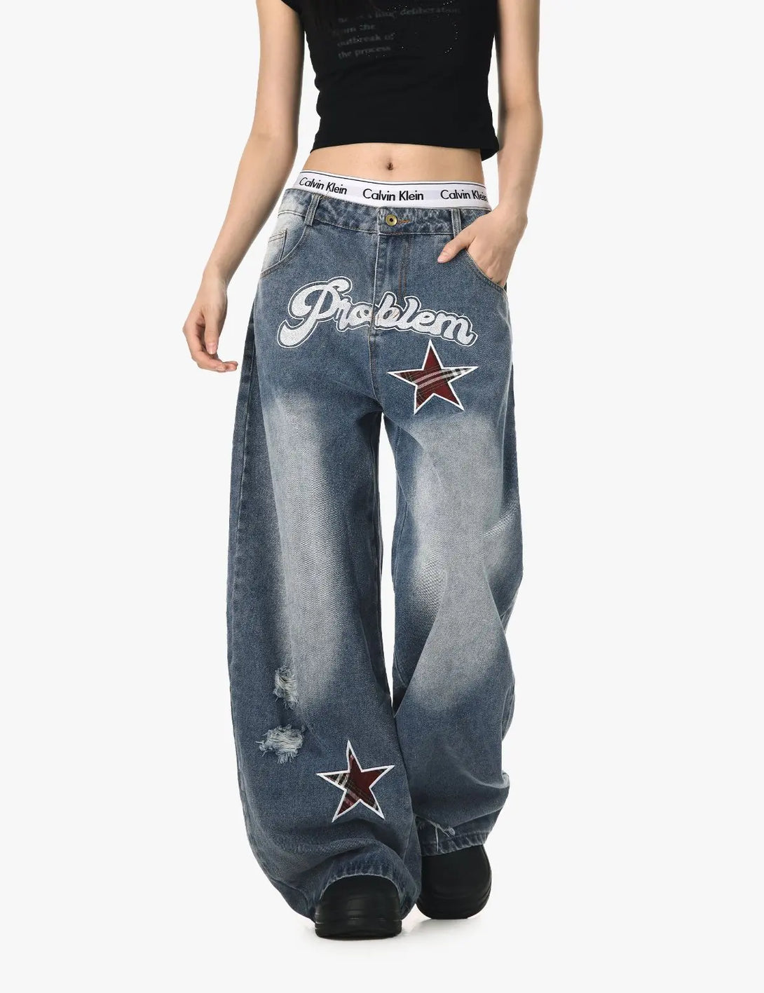 Fullneat Vintage Star Baggy Jeans - Model Shown