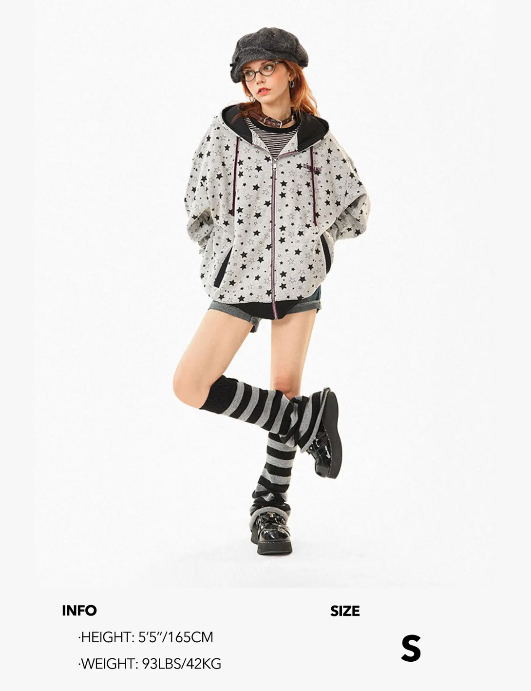 Fullneat Vintage Star Graphic Grey Hoodie 