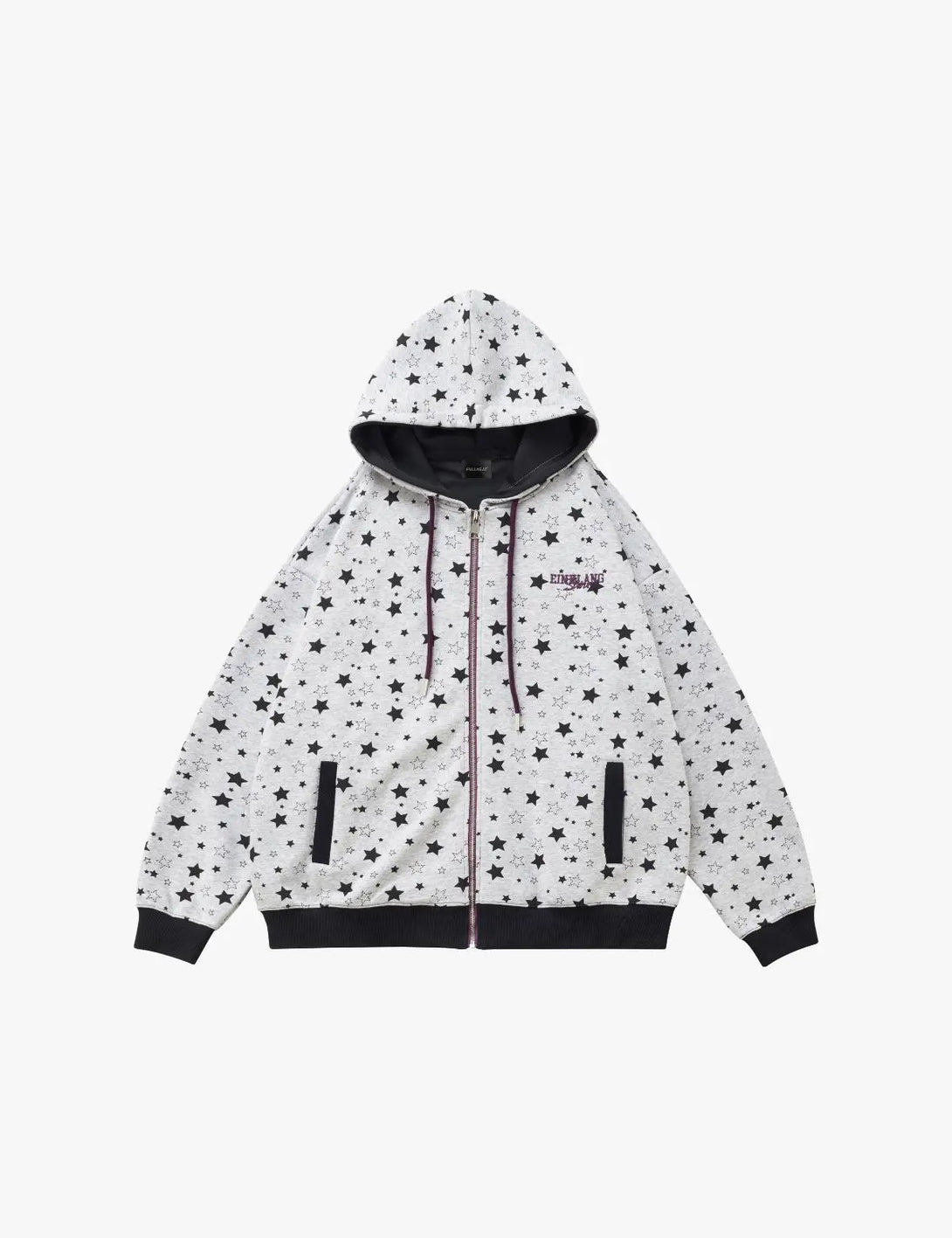 Fullneat Vintage Star Graphic Grey Hoodie - Front