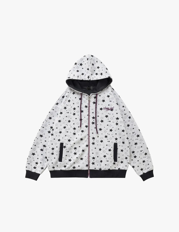 Fullneat Vintage Star Graphic Grey Hoodie - Front