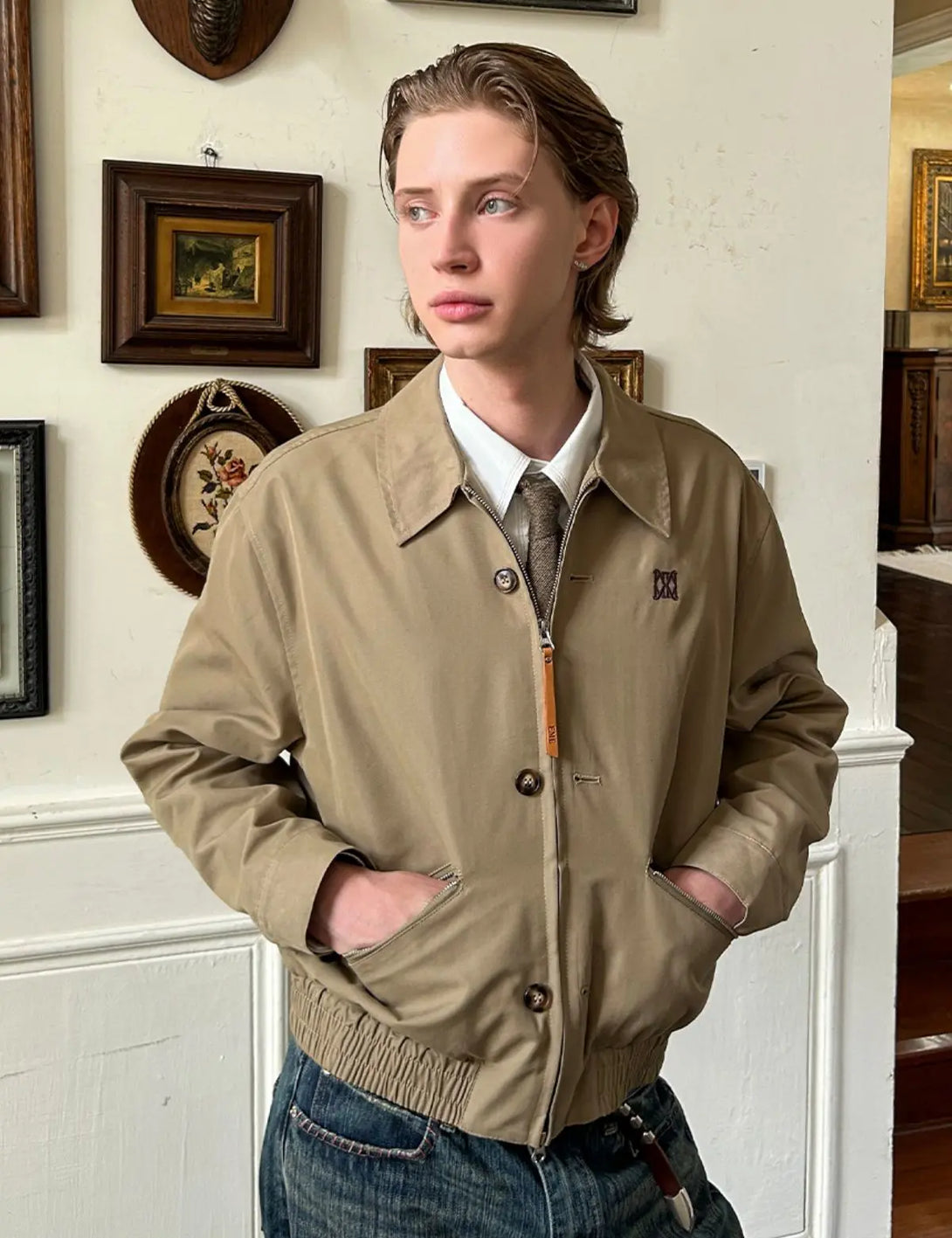 Fullneat Vintage Streetwear Zip Button Jacket 