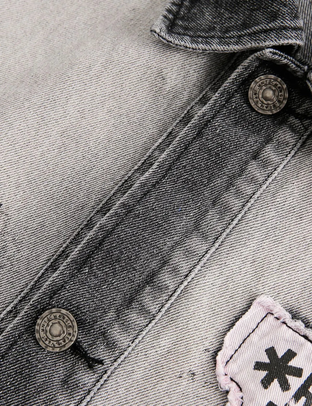 Fullneat Washed Black Print Denim Jacket
