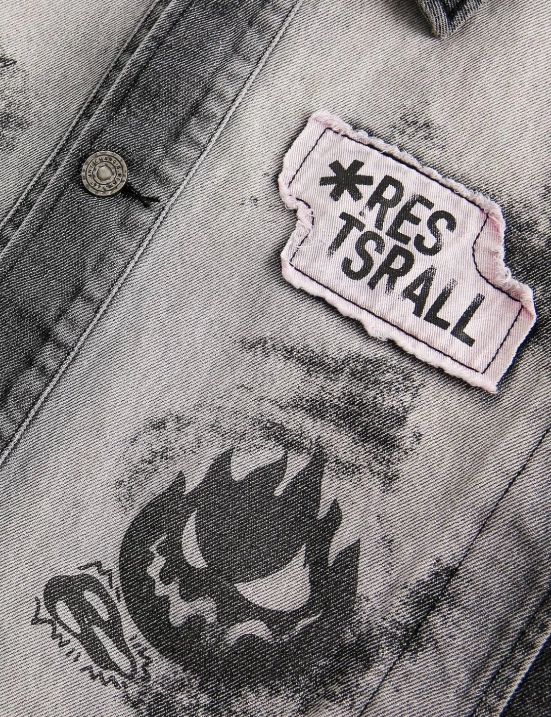 Fullneat Washed Black Print Denim Jacket