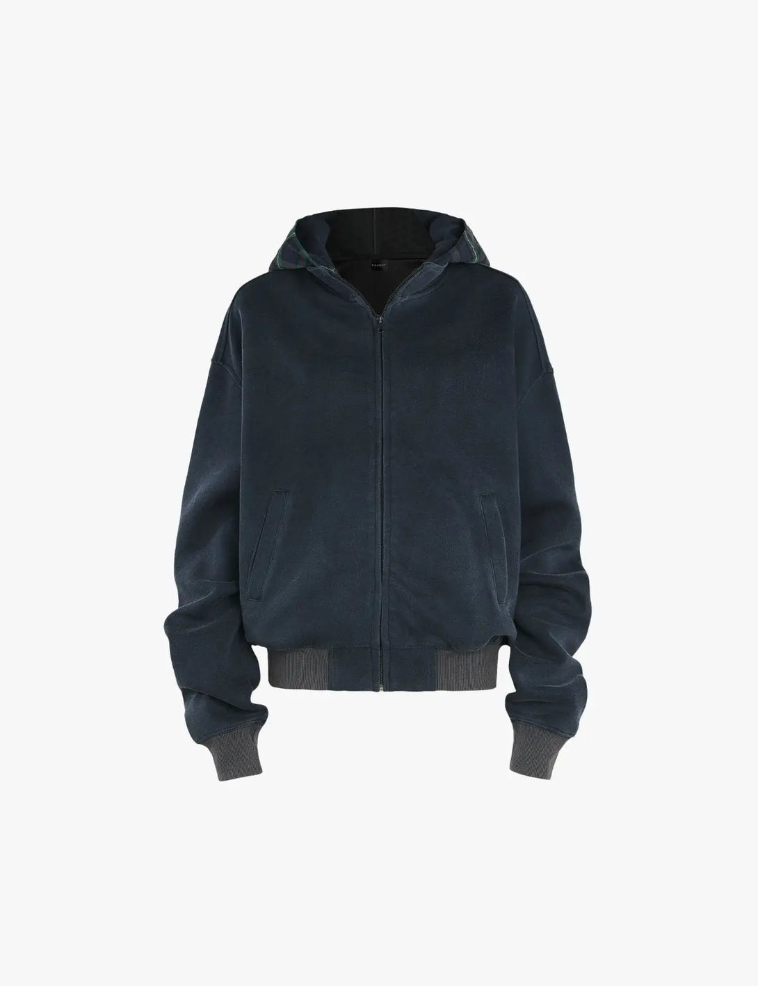 Fullneat Washed Plaid Lined Zip Up Hoodie 