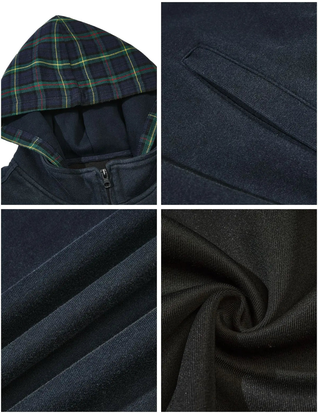 Fullneat Washed Plaid Lined Zip Up Hoodie 