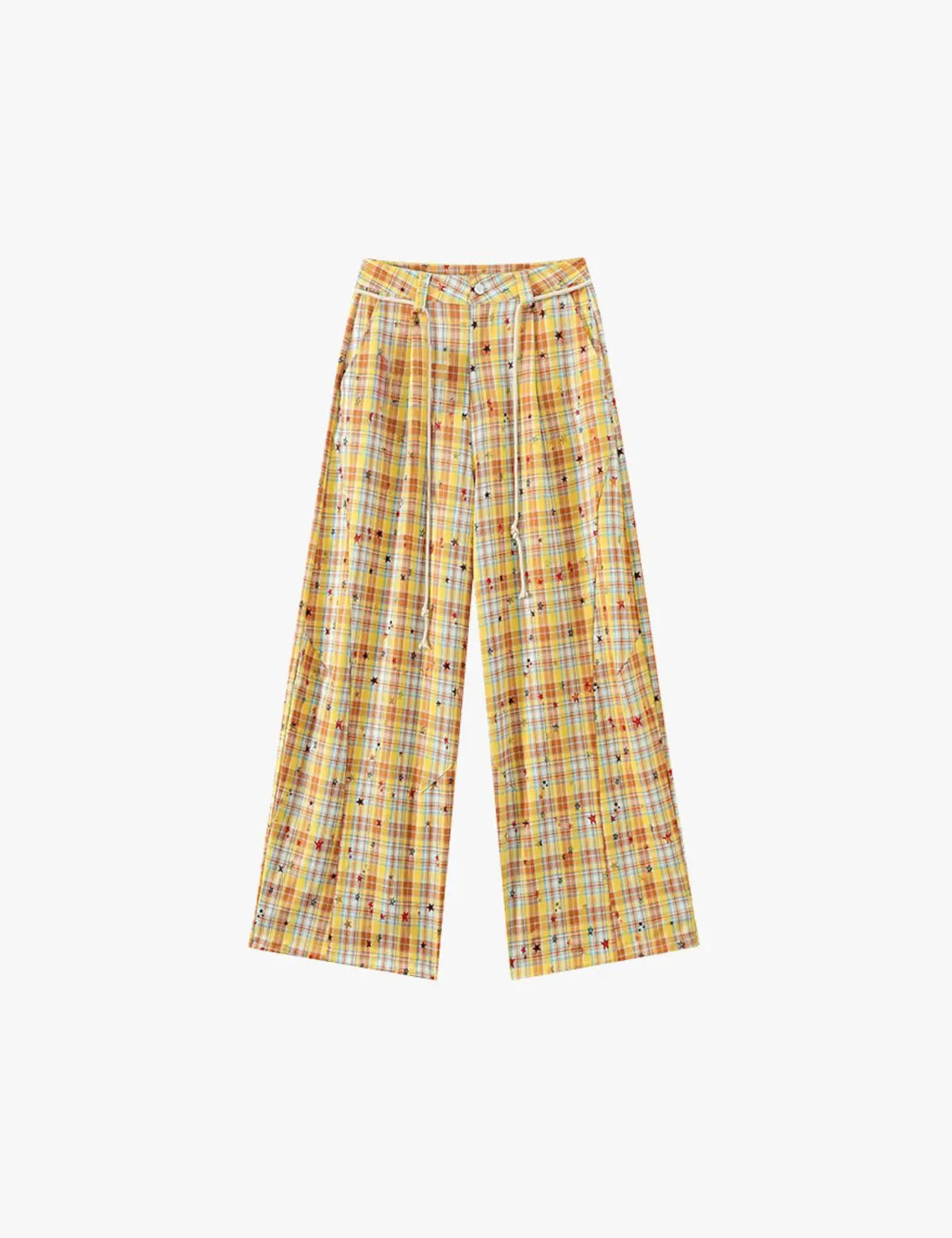 Fullneat Y2K Baggy Plaid Star Print Wide Leg Pants 