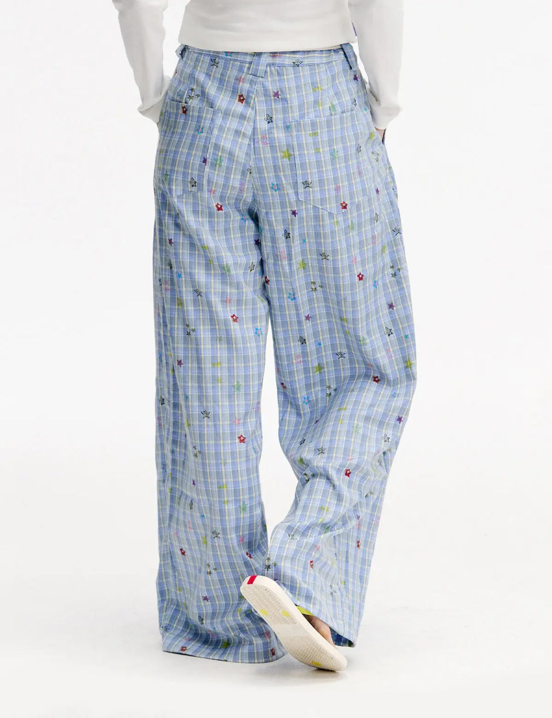 Fullneat Y2K Baggy Plaid Star Print Wide Leg Pants 