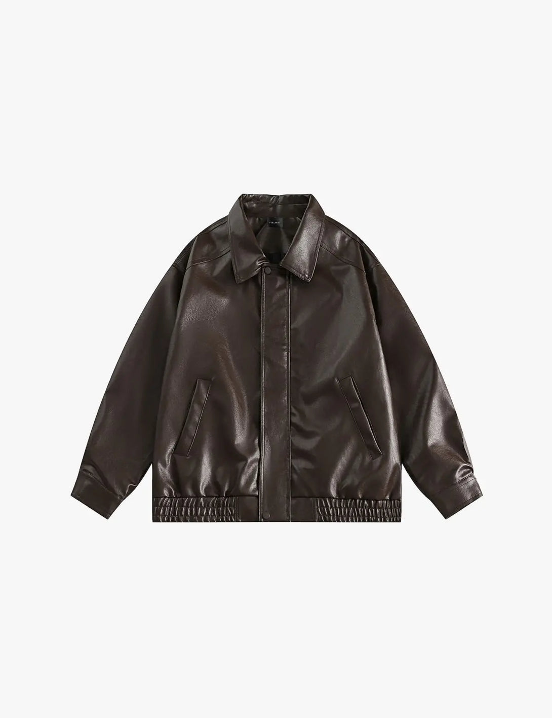 Fullneat Zip Up Ruched Brown Leather Jacket - Front