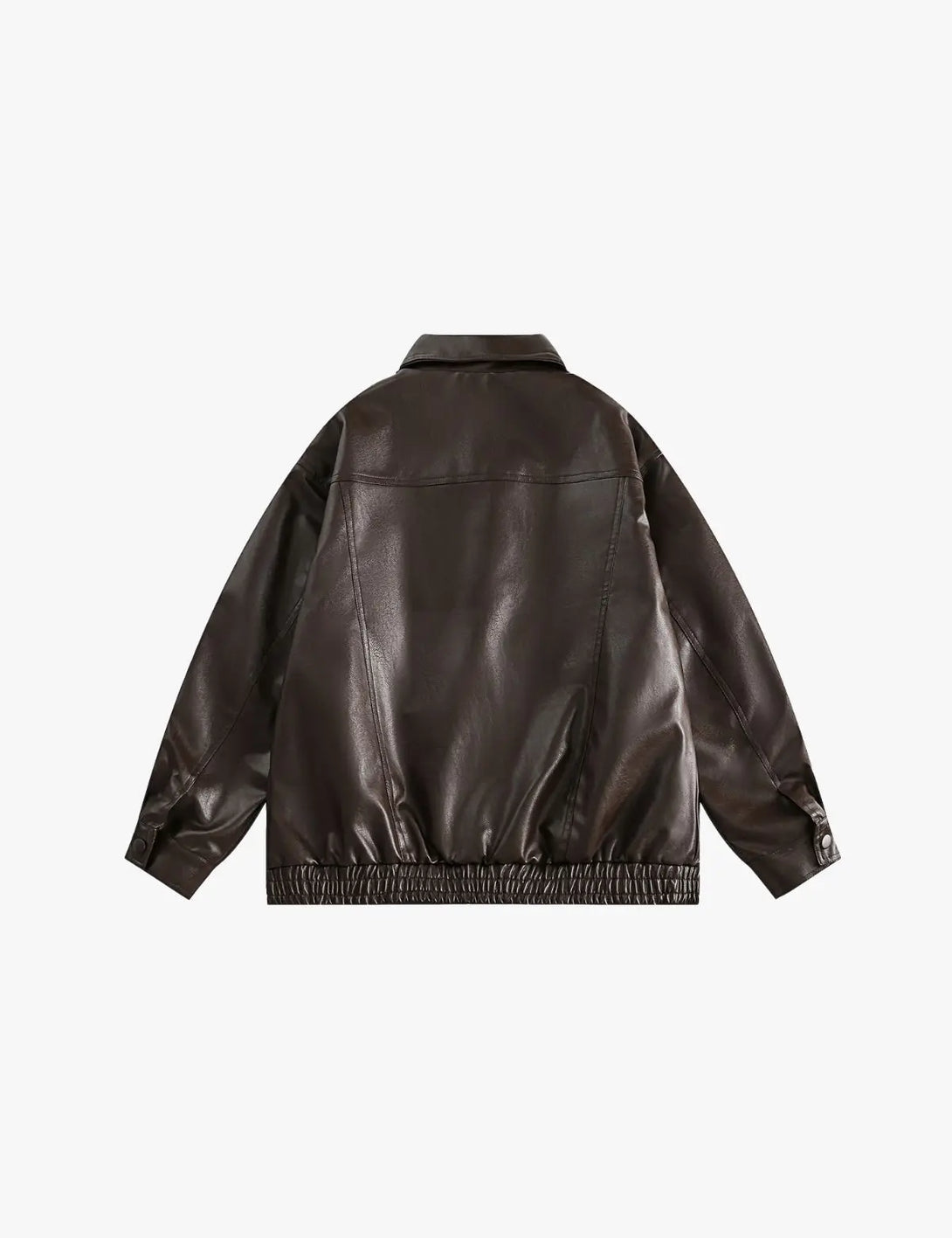 Fullneat Zip Up Ruched Brown Leather Jacket - Back