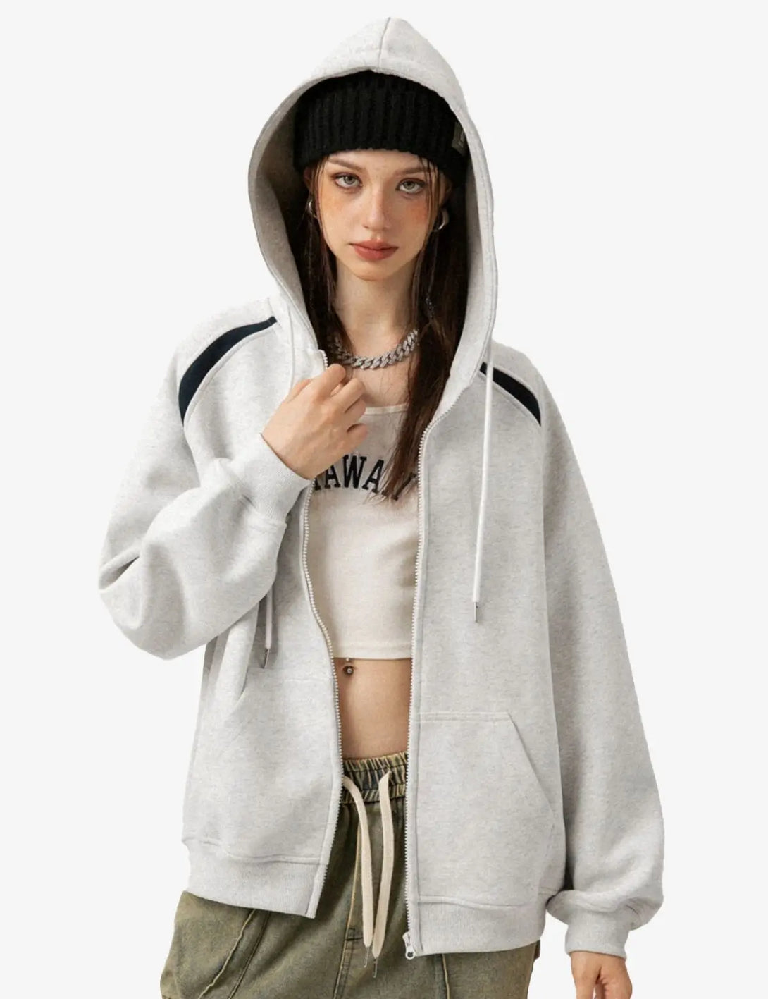 Fullneat Essentials Grey Zip Up Hoodie - Model Shown