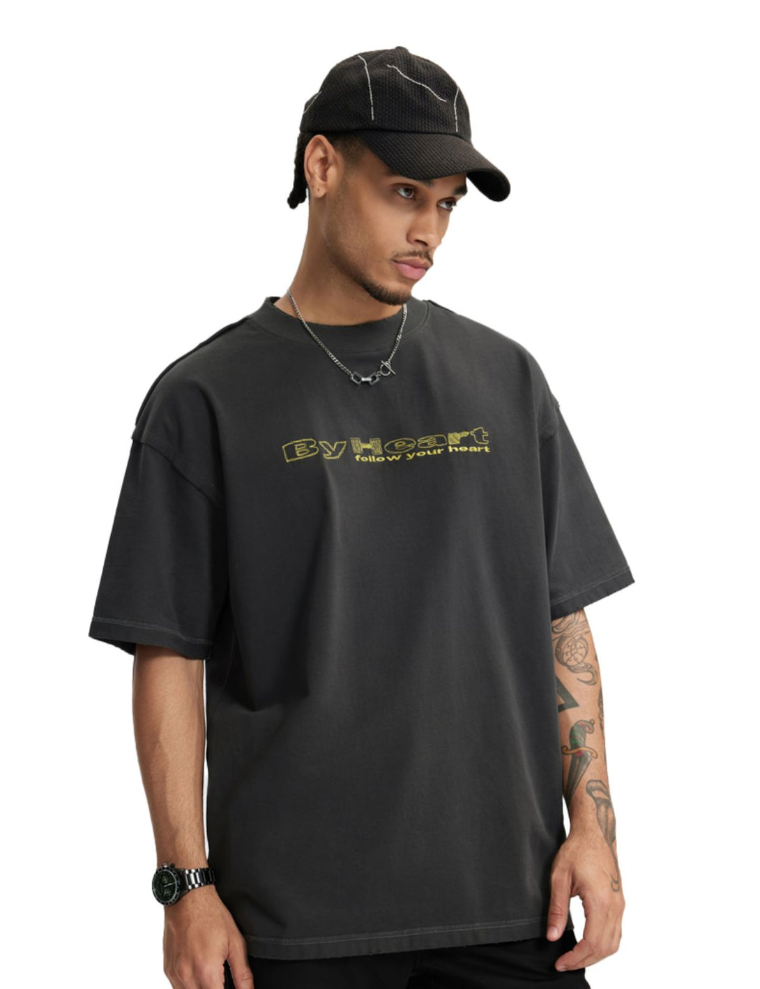 Fullneat Heart Vintage Graphic Tee - Black Model Shown