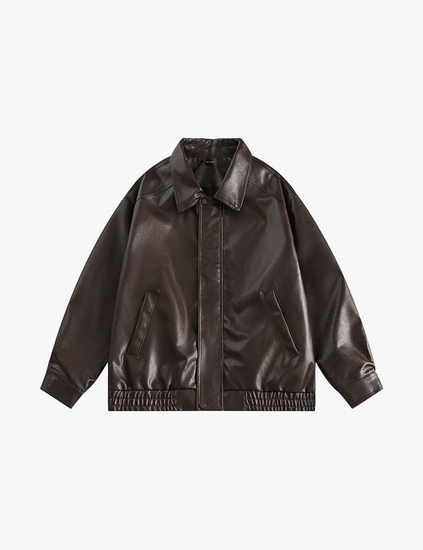Fullneat Zip Up Ruched Leather Jacket Fullneat