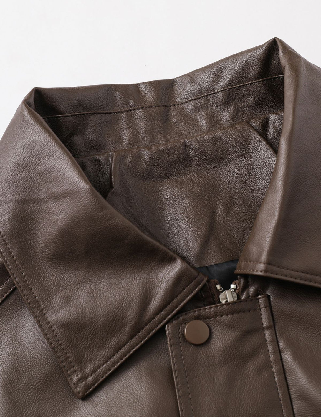 Fullneat Zip Up Ruched Leather Jacket Fullneat