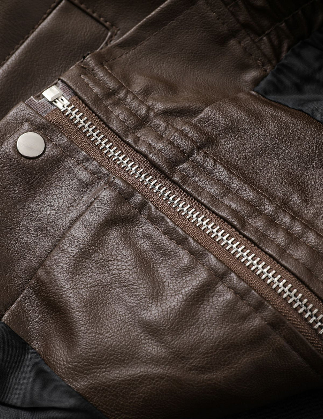Fullneat Zip Up Ruched Leather Jacket Fullneat