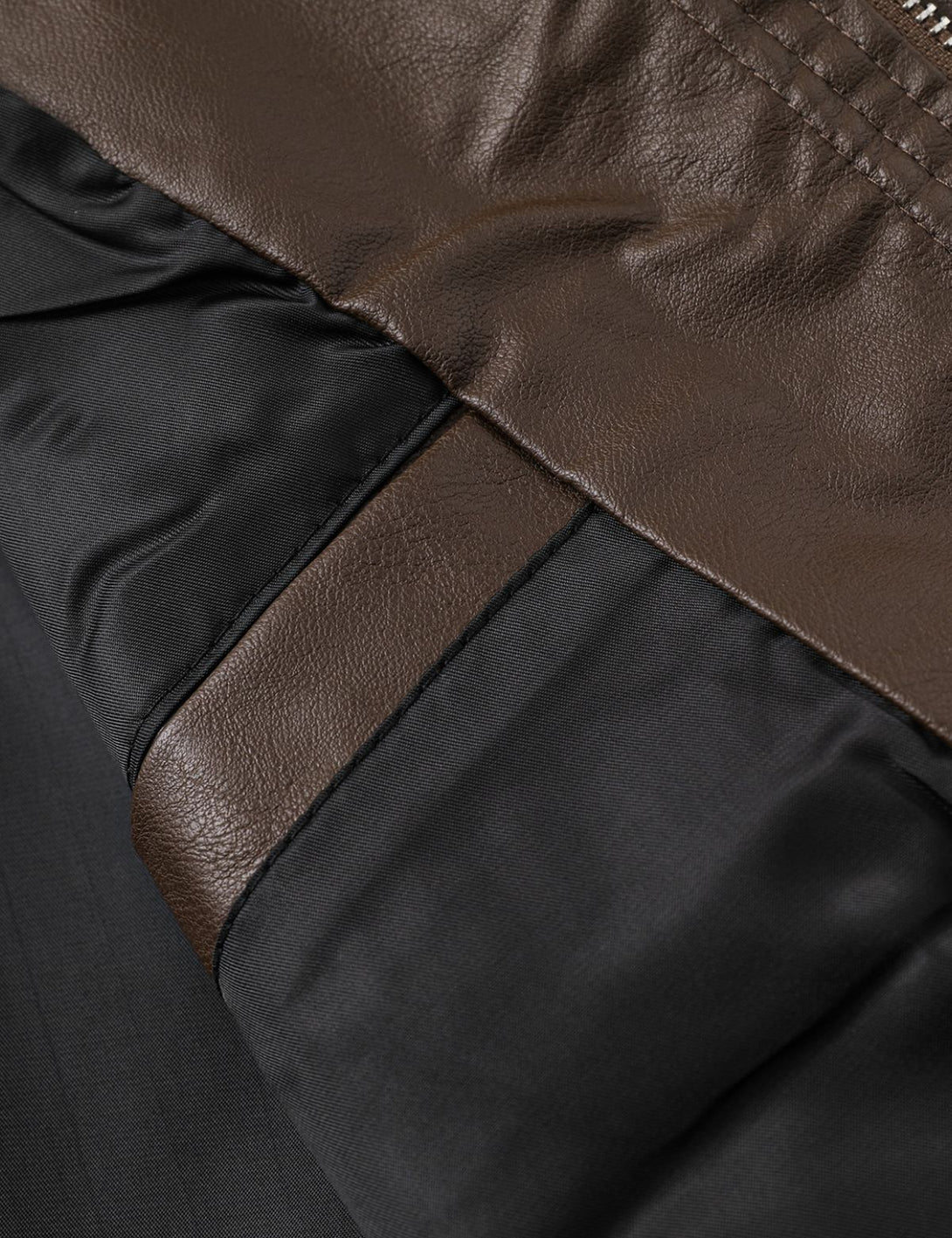 Fullneat Zip Up Ruched Leather Jacket Fullneat