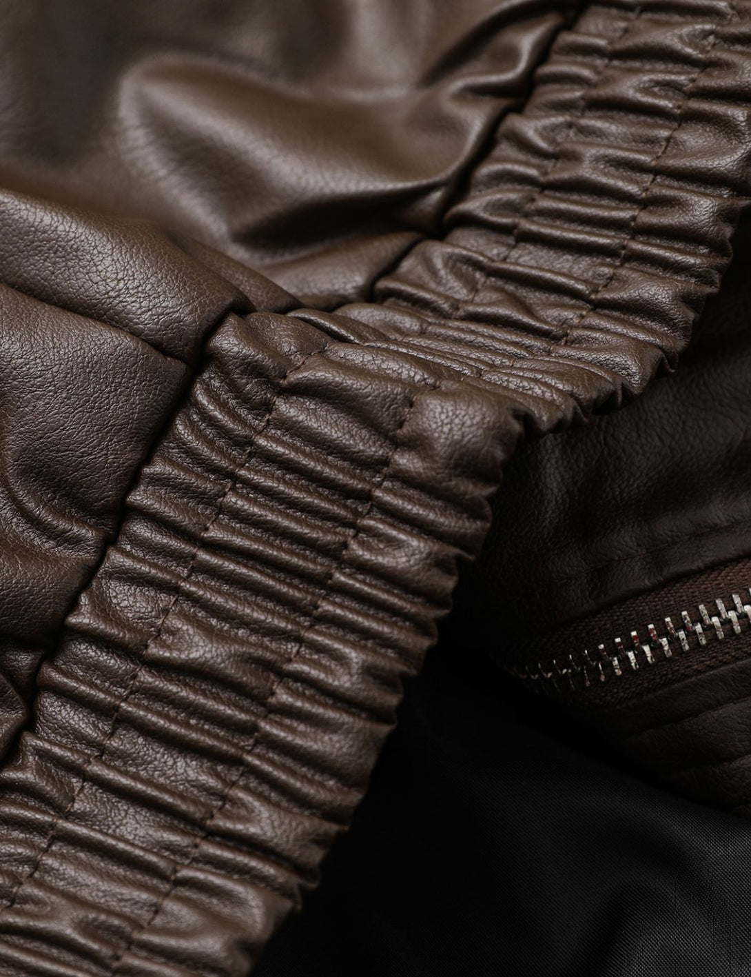 Fullneat Zip Up Ruched Leather Jacket Fullneat